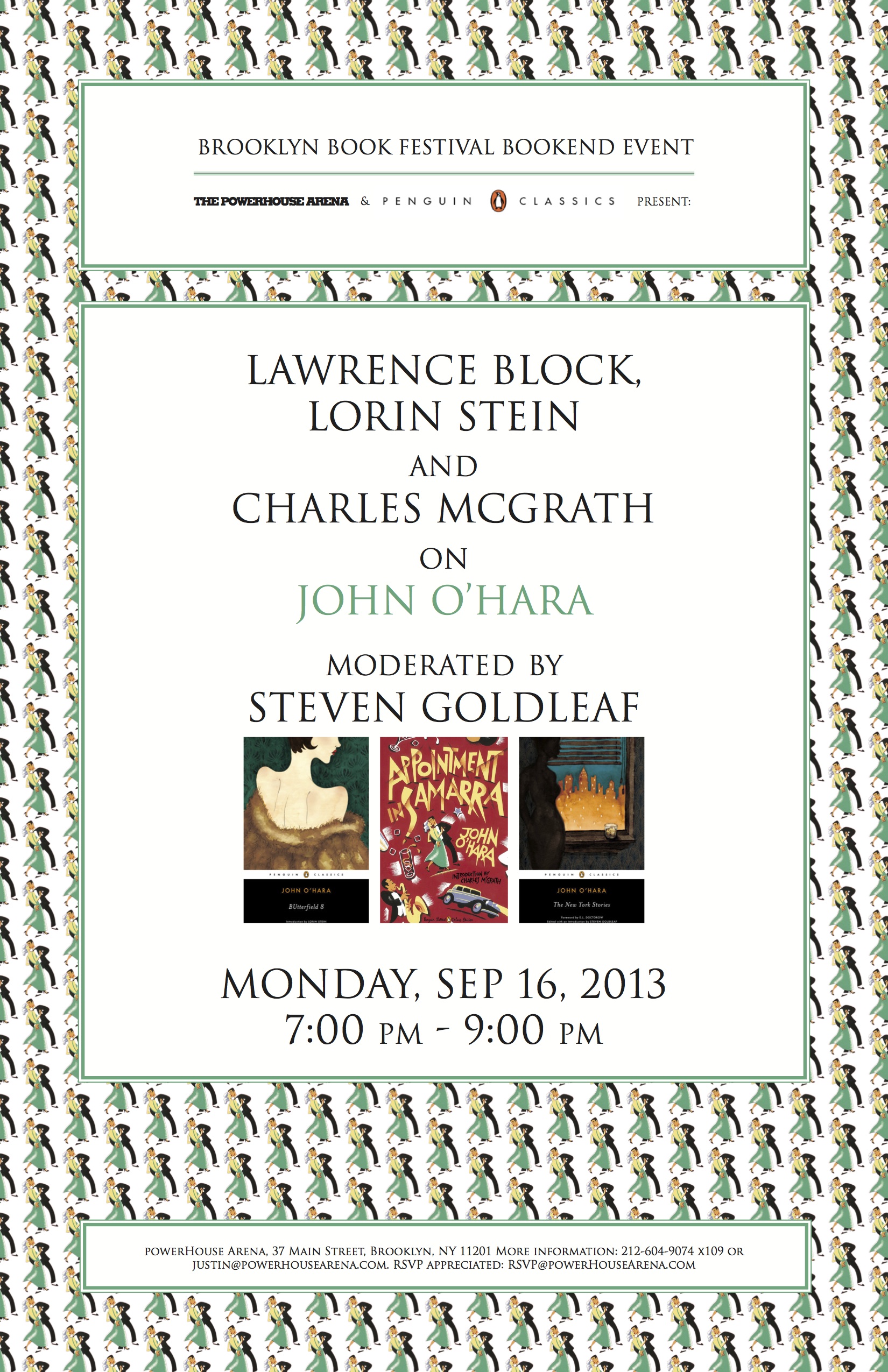 Brooklyn Book Festival Bookend Event: POWERHOUSE Arena + Penguin Classics Present: Lawrence Block, Lorin Stein and Charles McGrath on John O’Hara, moderated by Steven Goldleaf