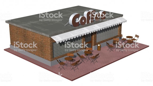 3d coffee Shop restaurant or cafe building isolated on white